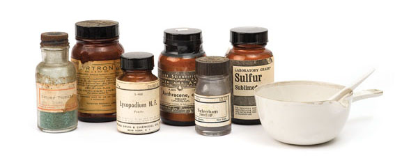 Chemicals, test tubes, Bunsen burner and other laboratory equipment owned by Xerox machine inventor Chester Carlson currently in the collection of University of Rochester's Carlson Library, photographed August 5, 2013 // photo by J. Adam Fenster / University of Rochester