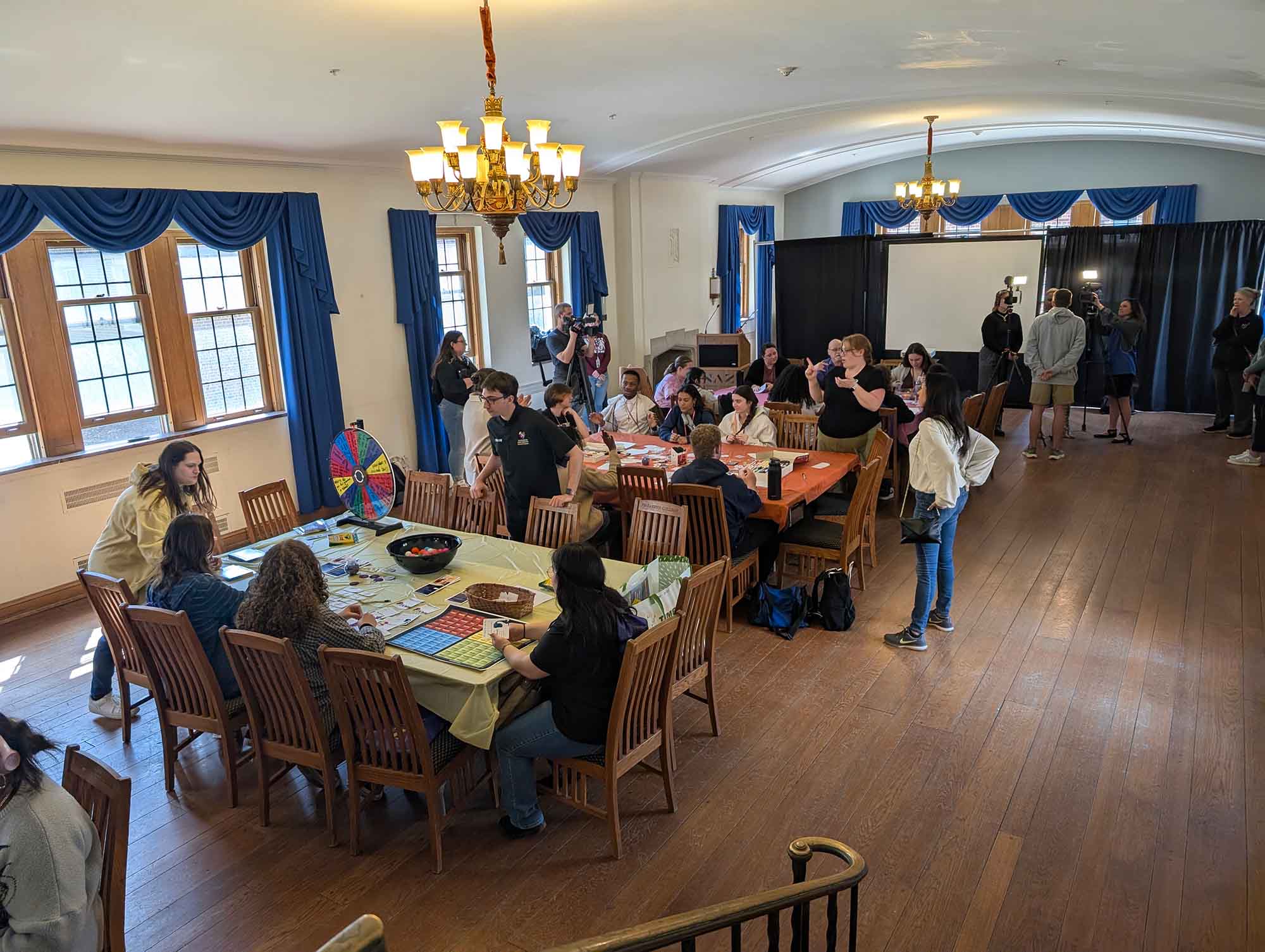 Wide view of students from several rural school districts gathered for a symposium.
