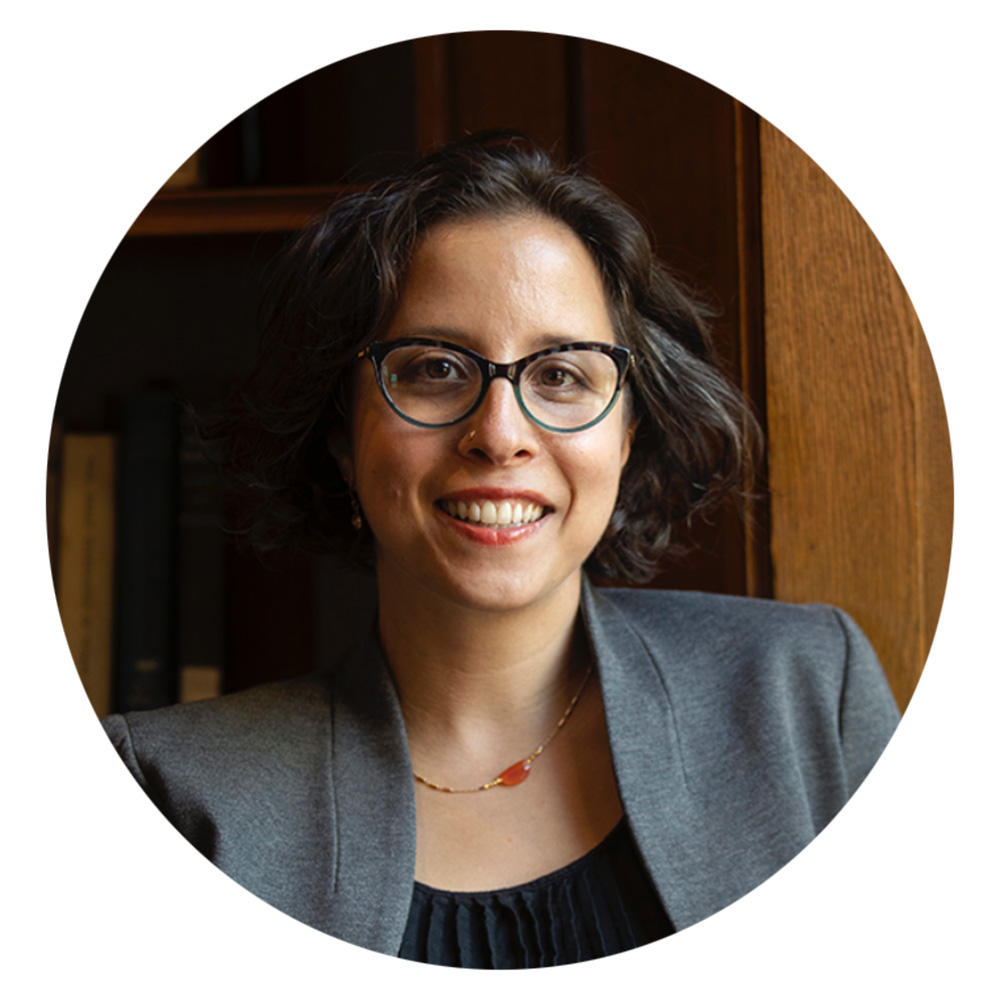 Circular cutout of Nora Rubel, a scholar of Jewish foods, culture, and studies.