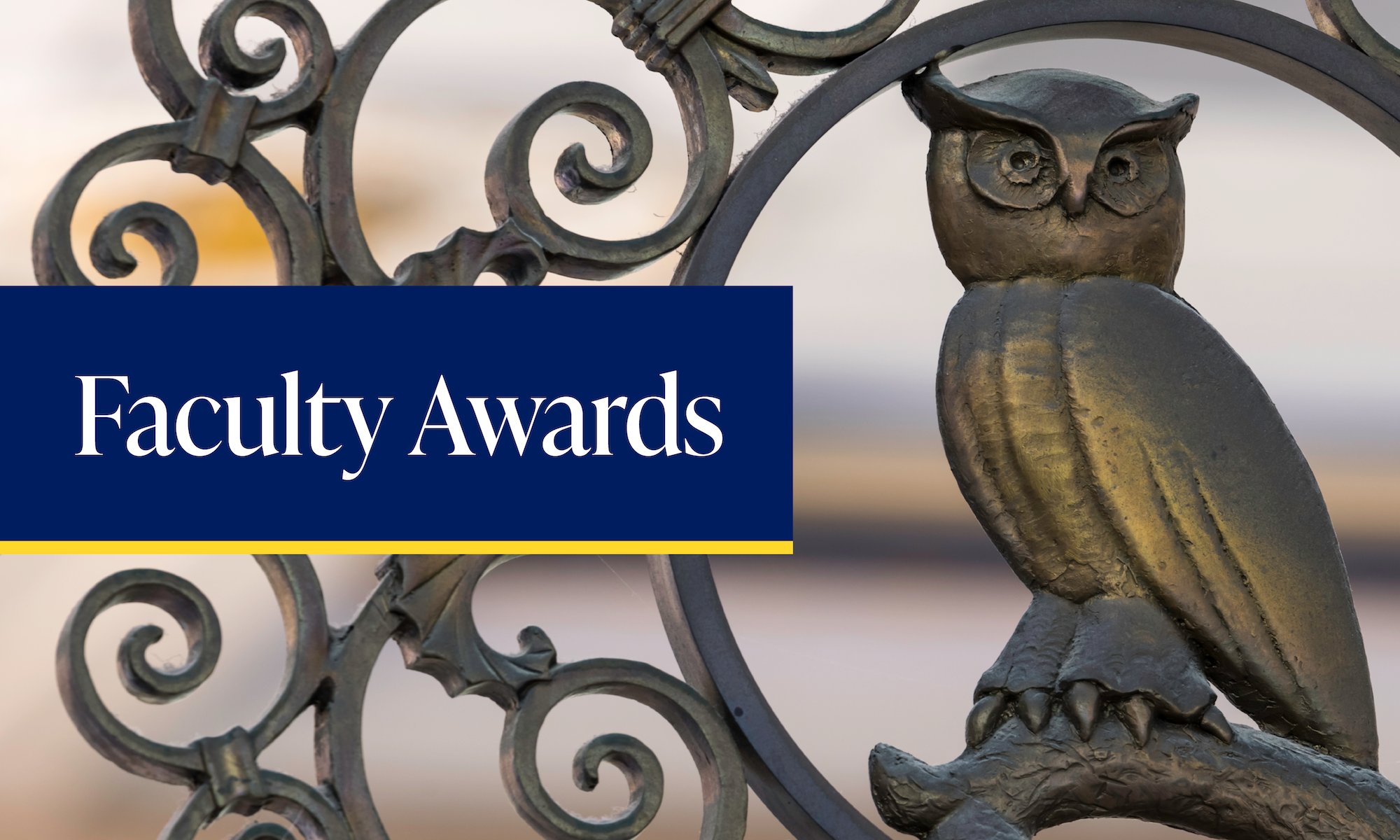 ornate owl with the words Faculty Awards next to it.
