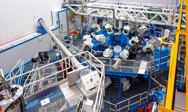 Overhead view of the OMEGA Laser System target bay.