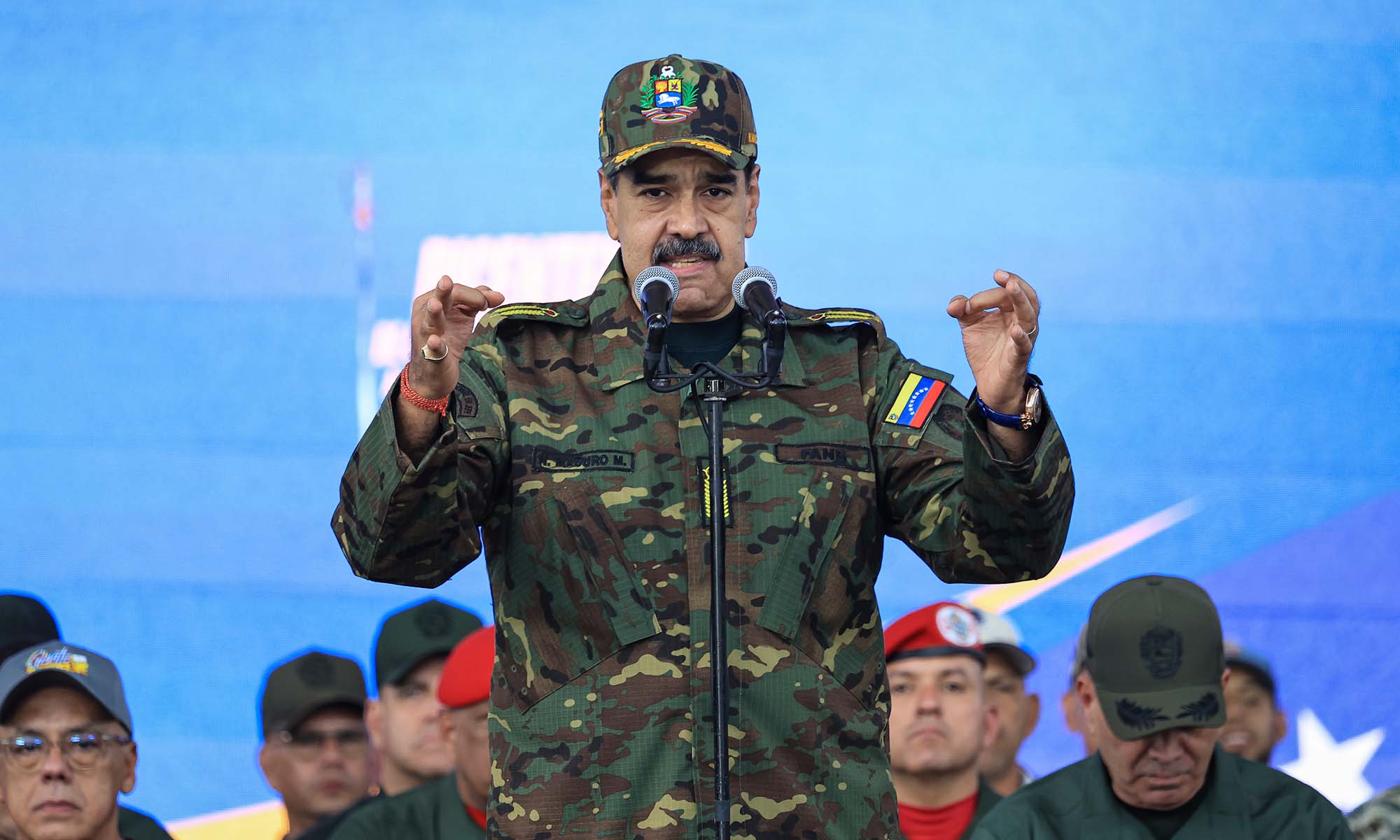 Maduro on stage addressing the Venezuelan military.