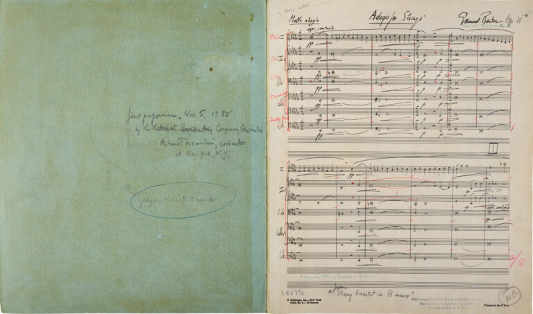 A sheet of music featuring handwritten notes alongside a personal handwritten message in the margins.