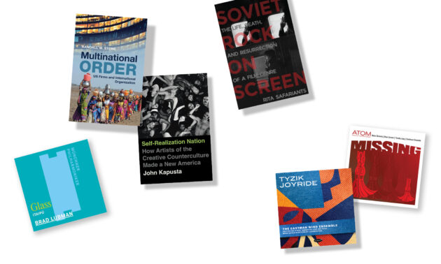 Covers of the six Faculty Works featured in the spring 2026 issue of Rochester Review.