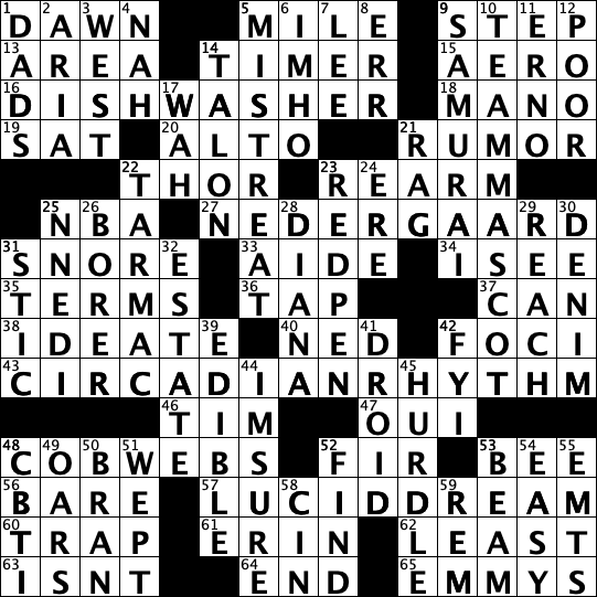 Crossword puzzle answer grid for the spring 2026 Rochester Review magazine's crossword puzzle.
