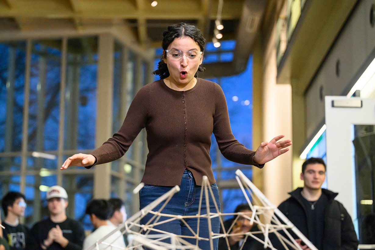 Amel Rouabhia reacts as her team's structure breaks under a stress test.