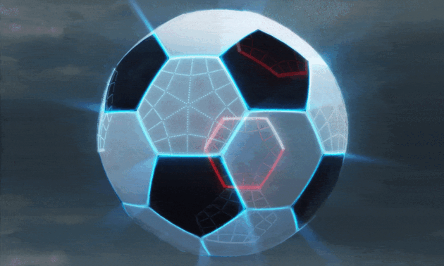 GIF of a soccer ball rotating while computer vision technology analyzes it from multiple angles.
