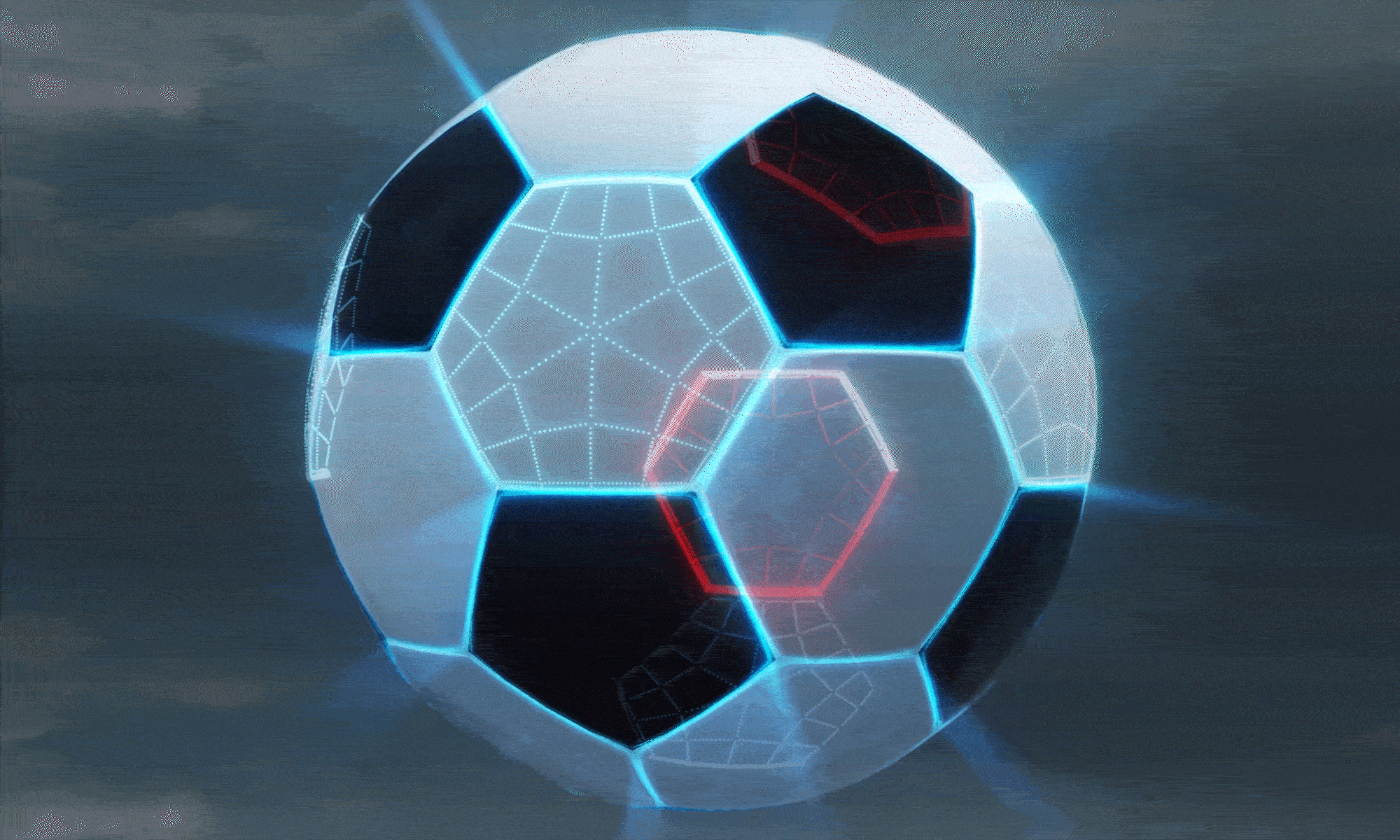 GIF of a soccer ball rotating while computer vision technology analyzes it from multiple angles.