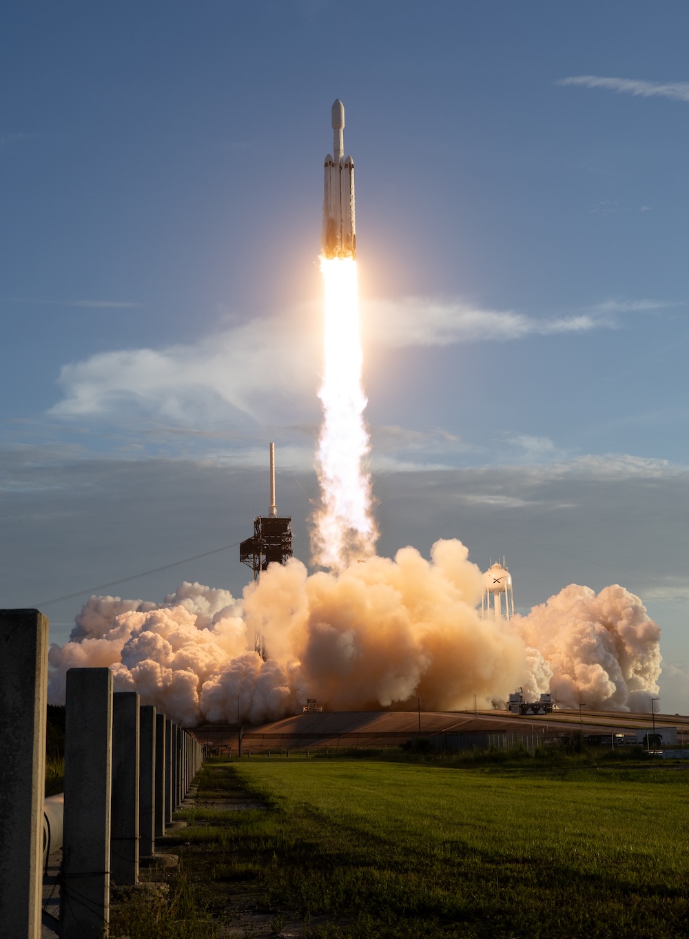 A SpaceX Falcon Heavy rocket launches with NASA’S Nancy Grace Roman Space Telescope onboard.