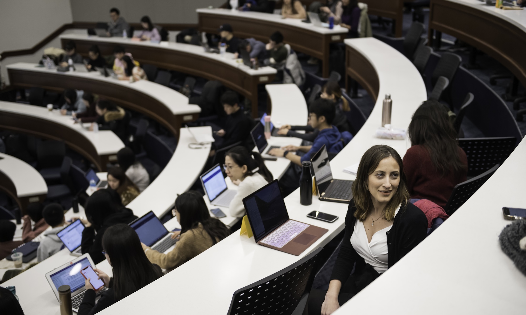 Daniela Figoli, an MBA student at Simon Business School, is photographed during Assistant Professor Takeaki Sunada's class.