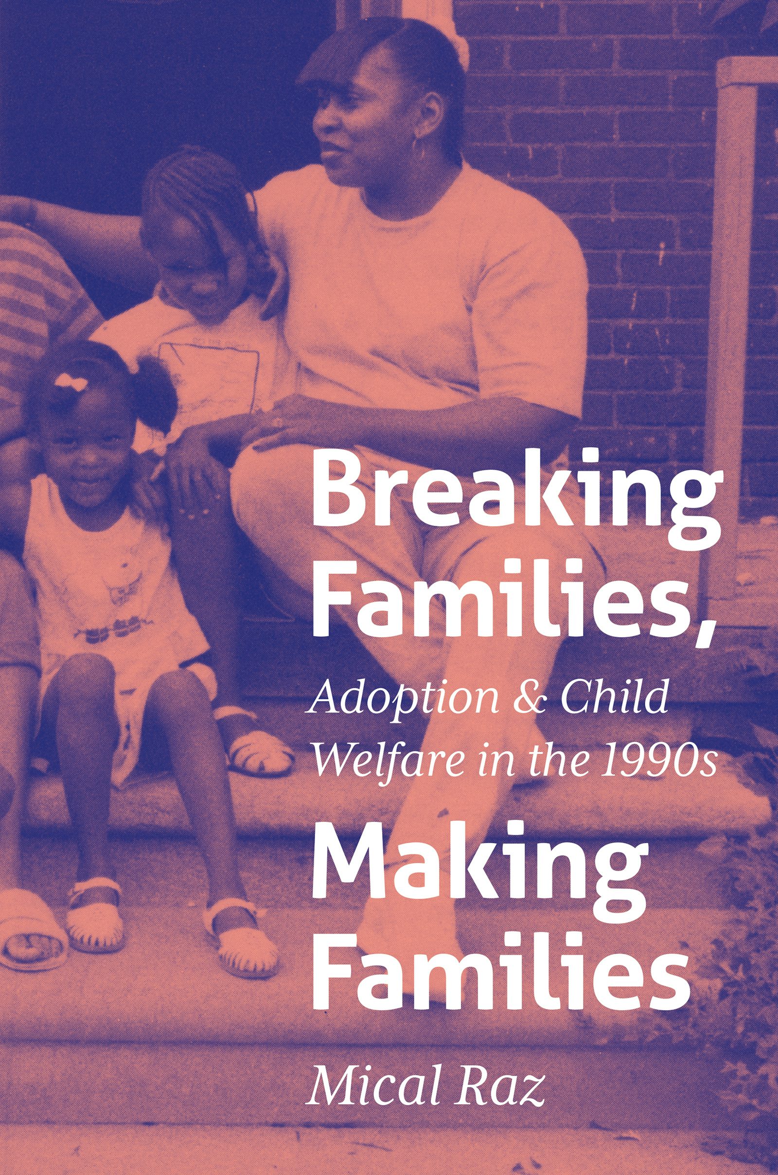 Purple and orange book cover featuring an archival photograph of a woman and children.