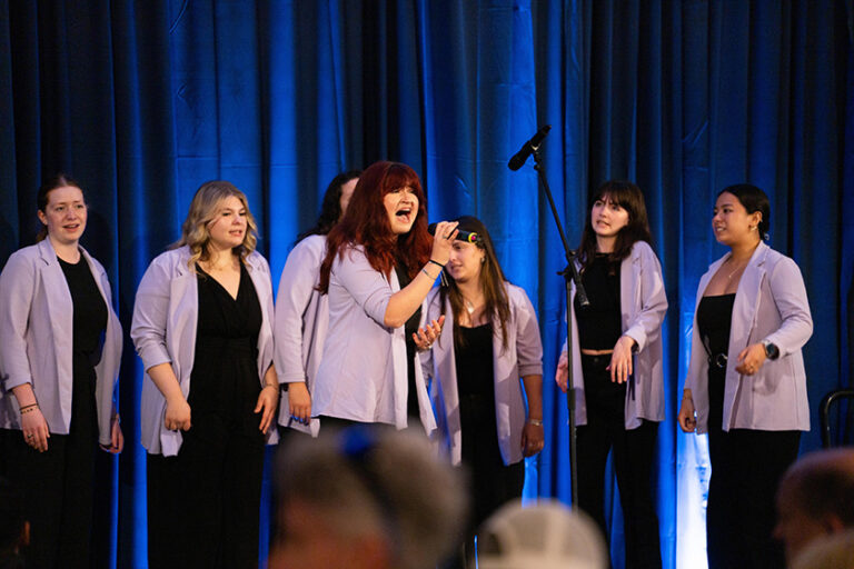 A cappella group Vocal Point performs during Meliora Weekend 2026.