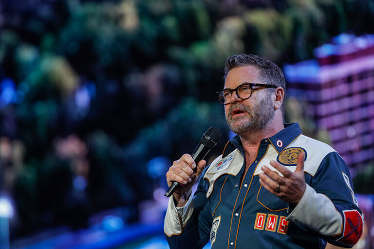 Nick Offerman on stage during Meliora Weekend 2026.