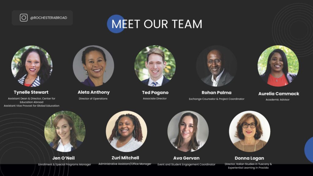 A collage of head shots of team members in the Center for Education Abroad