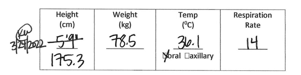 An example of a study document with an amendment, which is initialed and dated next to the revision.