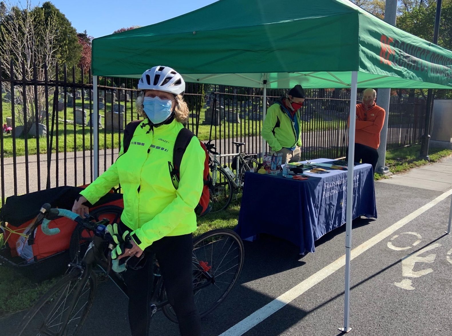Woman with bike at Bike to Work Day Pit Stop at CycleTrack on Elmwood Avenue