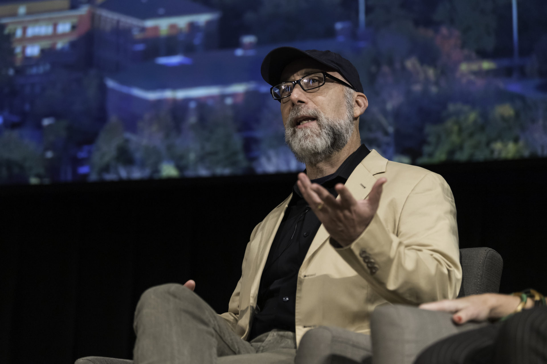 Professor Adam Frank speaking during a conference panel