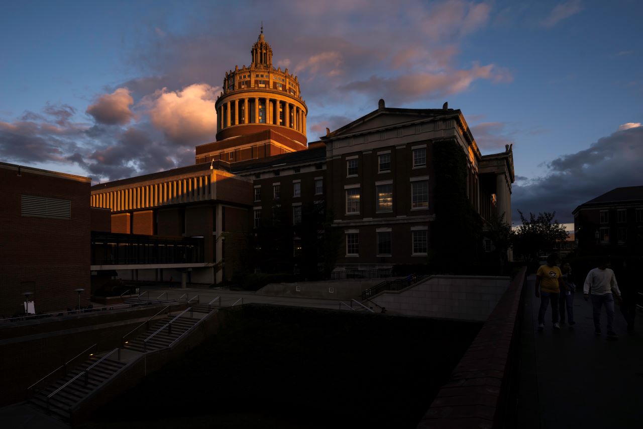 Rush Rhees Library at sunset