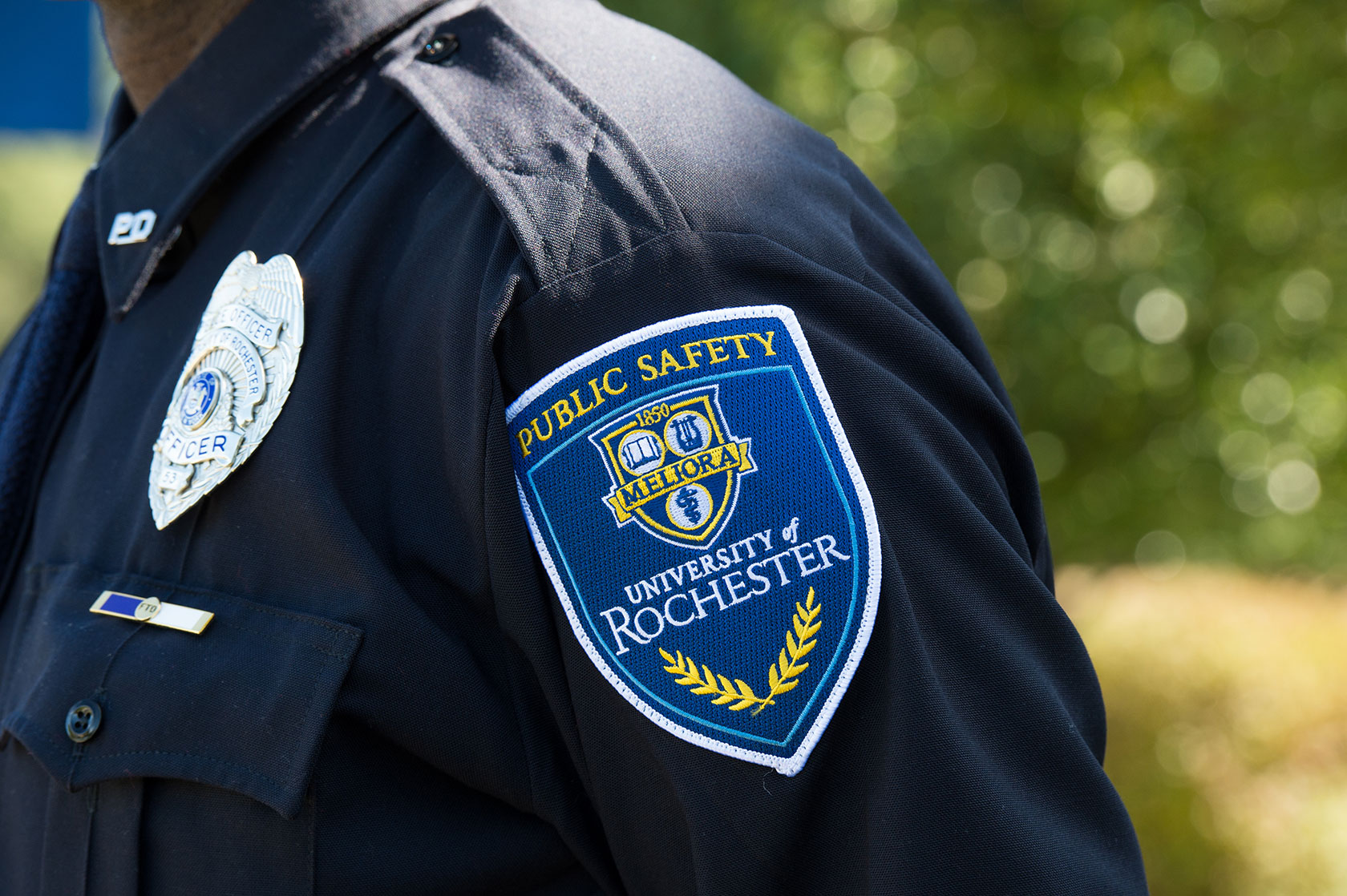 A University of Rochester Department of Public Safety uniform badge.