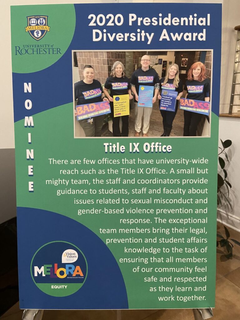 A photo of the Title IX Office nominated for the University Diversity Award
