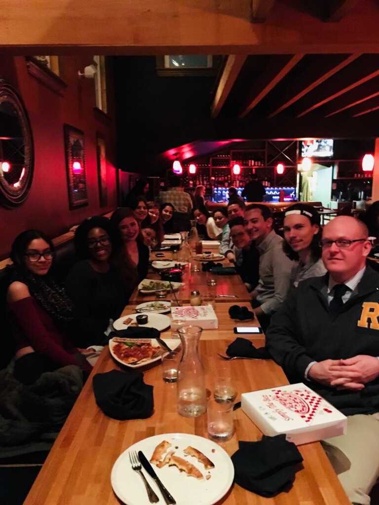 Title IX Staff out to dinner with student leaders engaged in creating consent culture and ending sexual violence on campus.