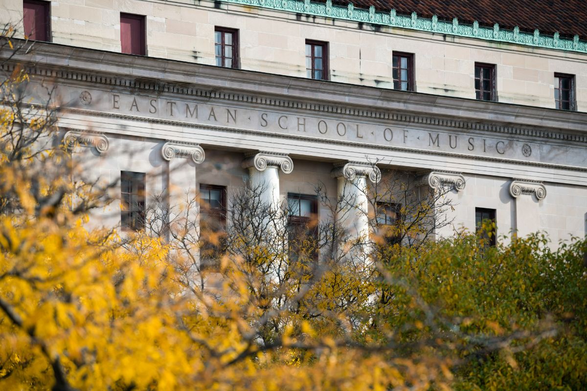 Close up of Eastman School of Music building.