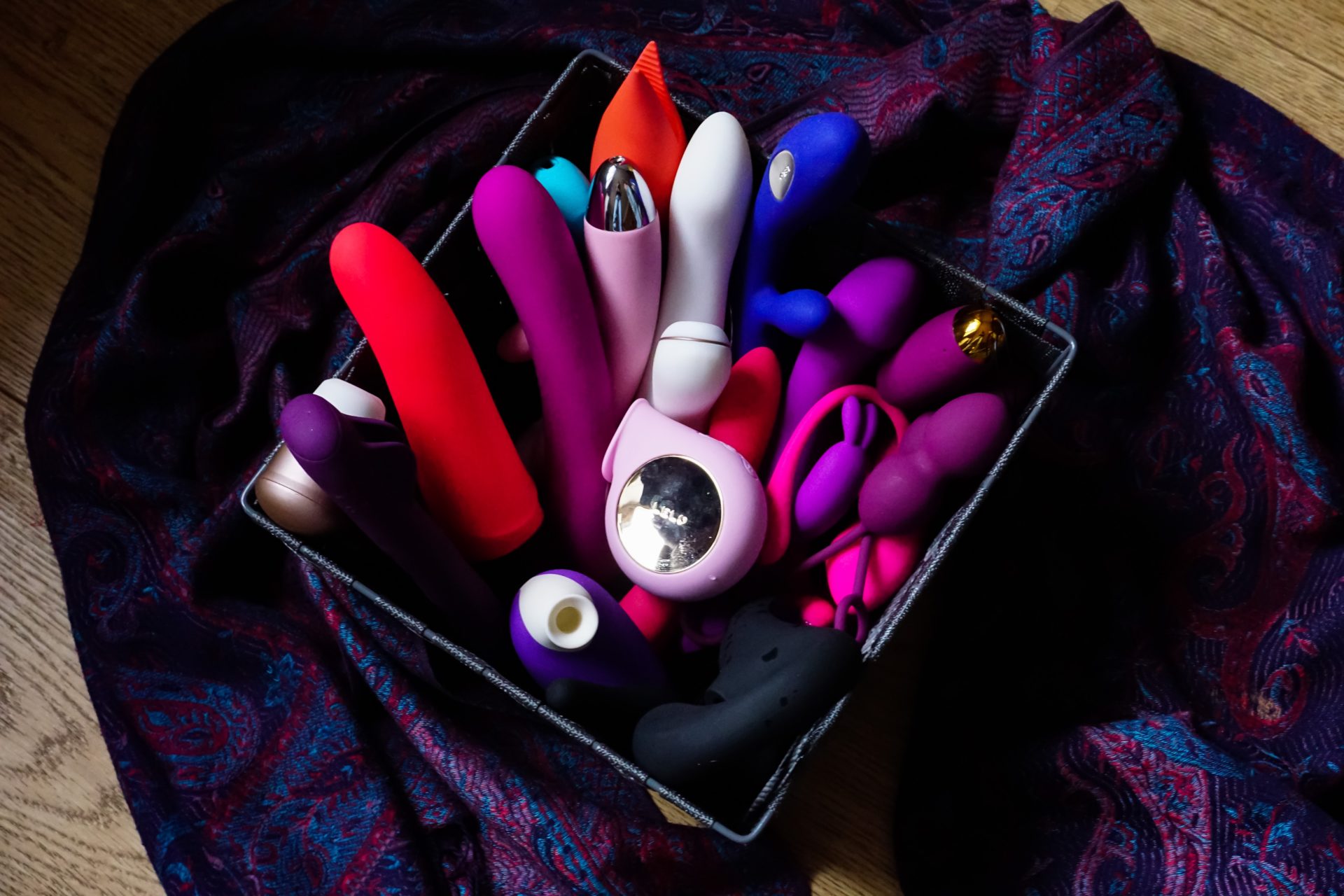 A box of various sex toys