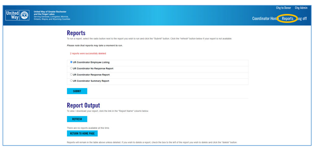 Screenshot of the Reporting screen in the ePledge platform