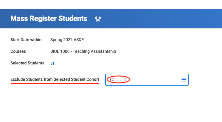 Image of the Mass Registration screen in UR Student - March 2022 upgrade feature