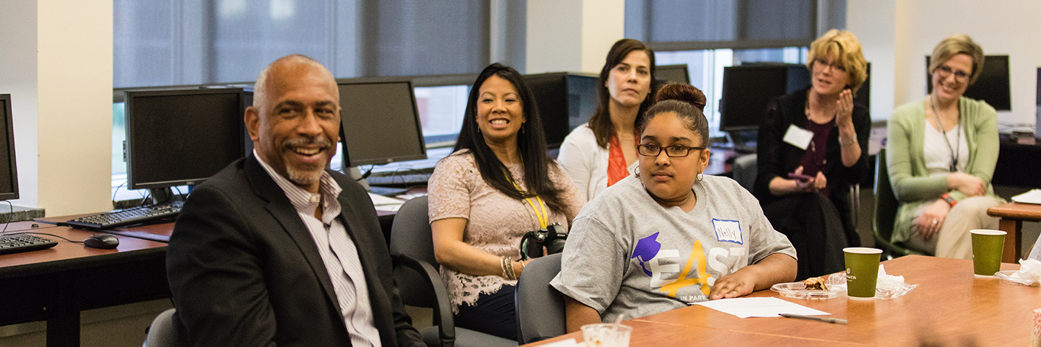 Guest speaker, student and school leadership gathered for conversation