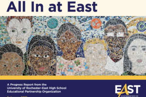 Cover of East EOP Three-Year Report featuring mural of multicultural faces